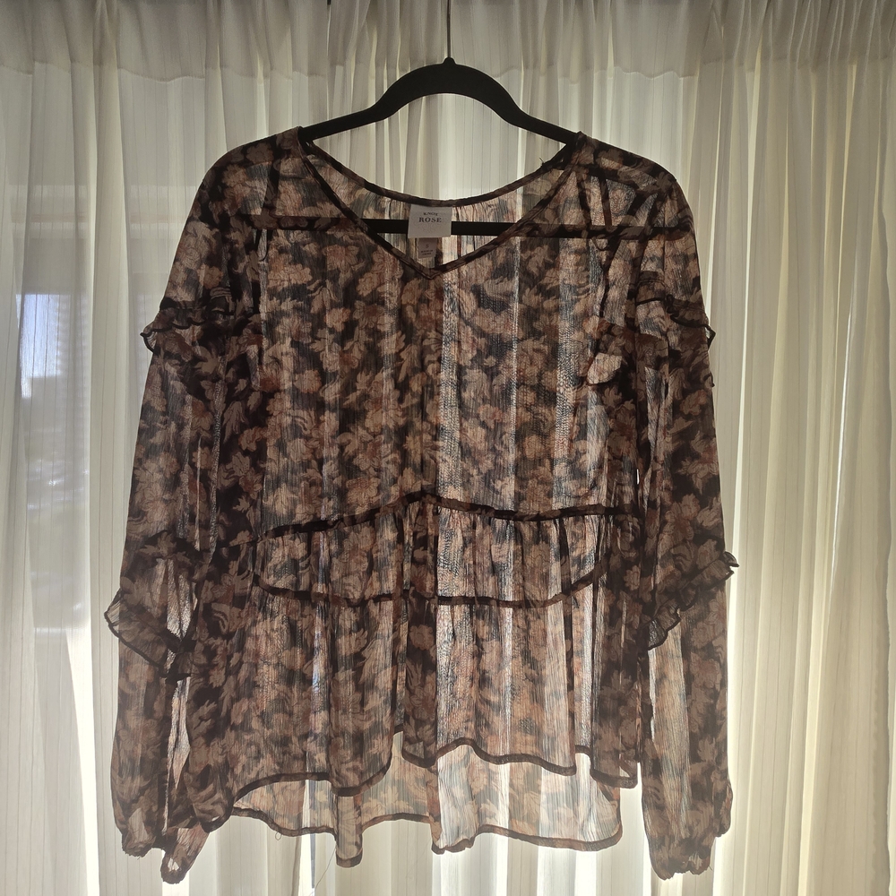 Knox Rose Pink Ruffled Long Sleeve Blouse